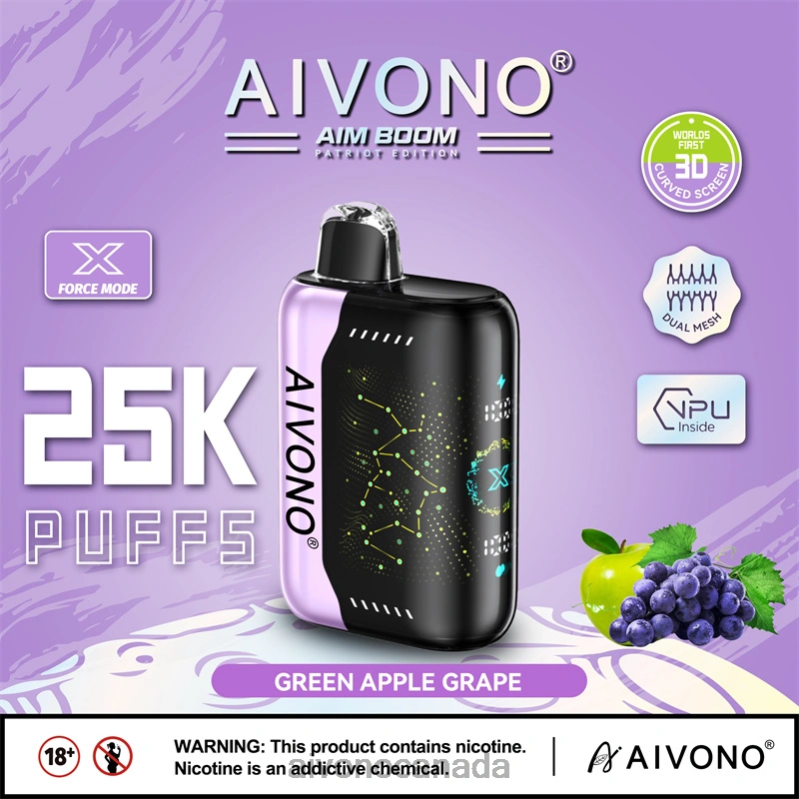 Aivono AIM BOOM 25000 Green Apple Grape RBX2X346 - Aivono Vape Review