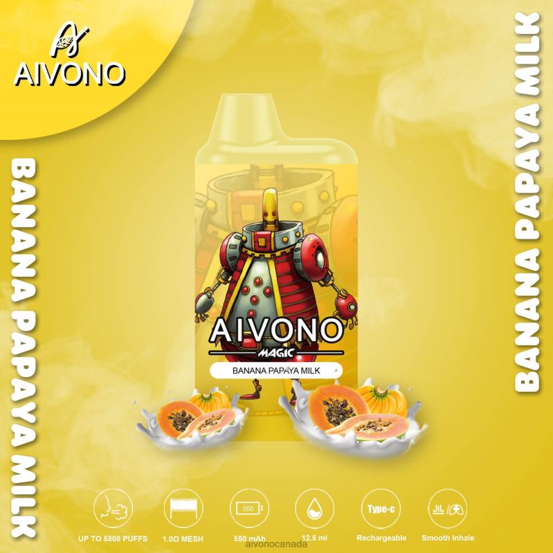 Aivono AIM MAGIC 5800 Mouth Box Cigarette Banana Papaya Milk RBX2X94 - Aivono Vape Review