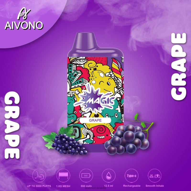 Aivono AIM MAGIC 5800 Mouth Box Cigarette Grape RBX2X92 - Aivono Canada