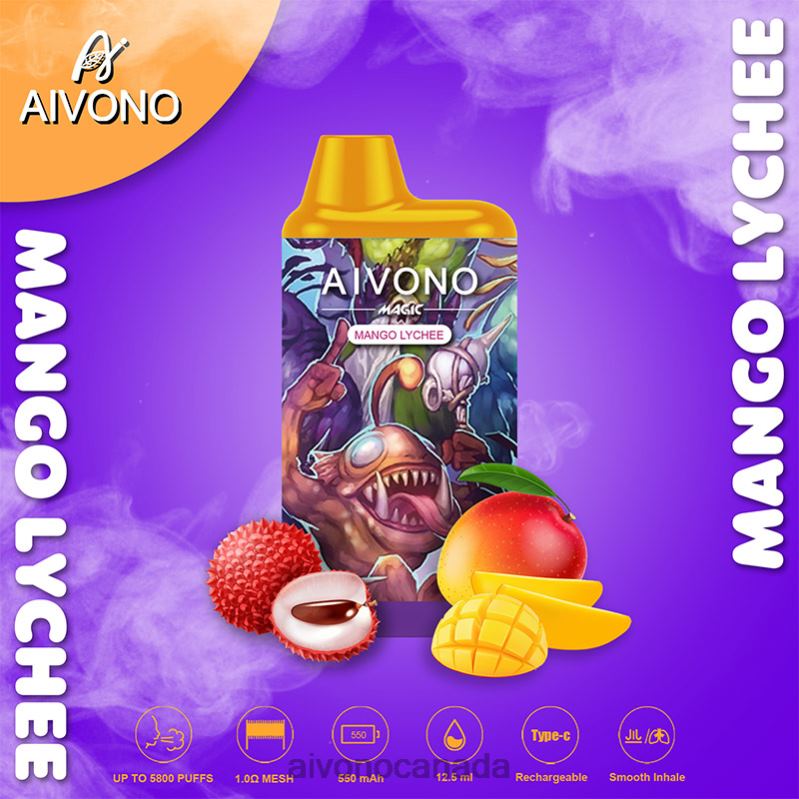Aivono AIM MAGIC 5800 Mouth Box Cigarette Mango Lychee RBX2X98 - Aivono Vape Review