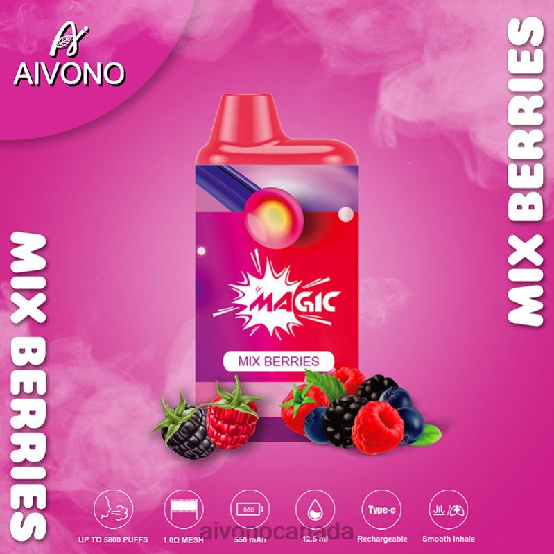 Aivono AIM MAGIC 5800 Mouth Box Cigarette Mix Berries RBX2X100 - Aivono Canada