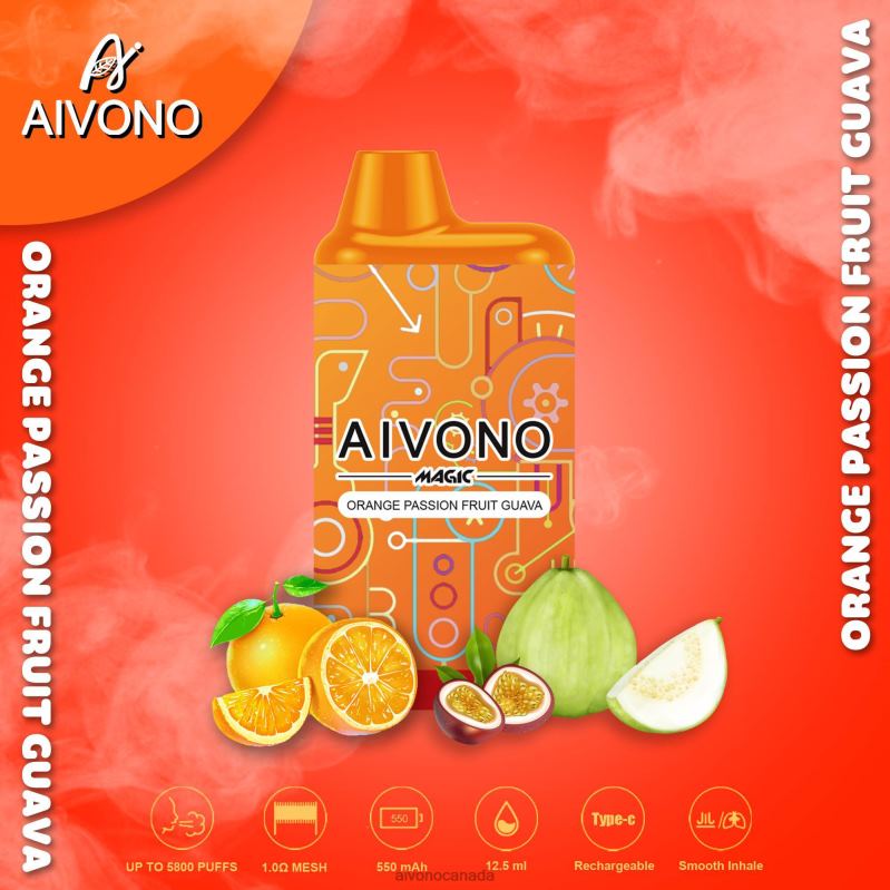 Aivono AIM MAGIC 5800 Mouth Box Cigarette Orange Passion Fruit Guava RBX2X90 - Aivono Vape Review