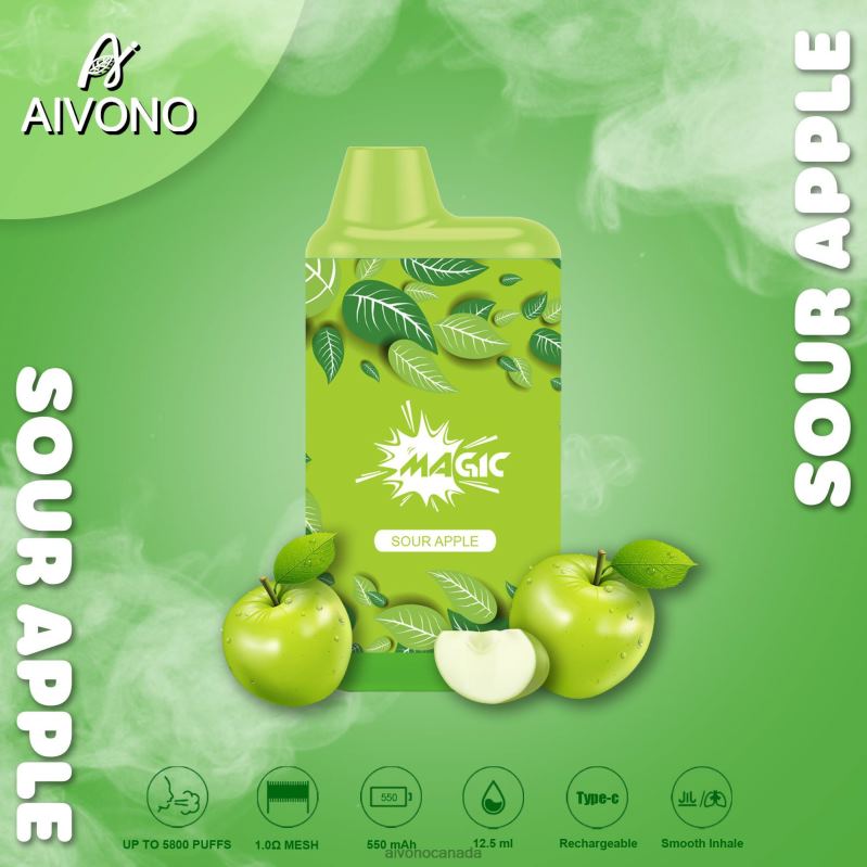 Aivono AIM MAGIC 5800 Mouth Box Cigarette Sour Apple RBX2X87 - Aivono Vape Canada