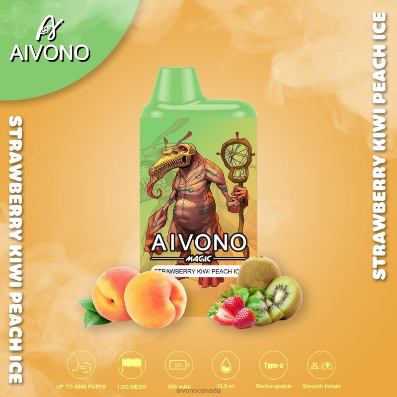 Aivono AIM MAGIC 5800 Mouth Box Cigarette Strawberry Kiwi Peach Ice RBX2X96 - Aivono Canada