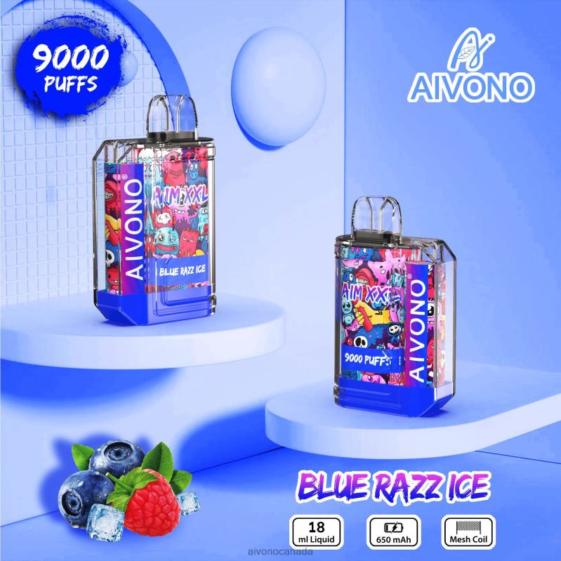 Aivono AIM XXL 9000 Mouth Sticker Transparent Blue Razz Ice RBX2X54 - Aivono Vape Review