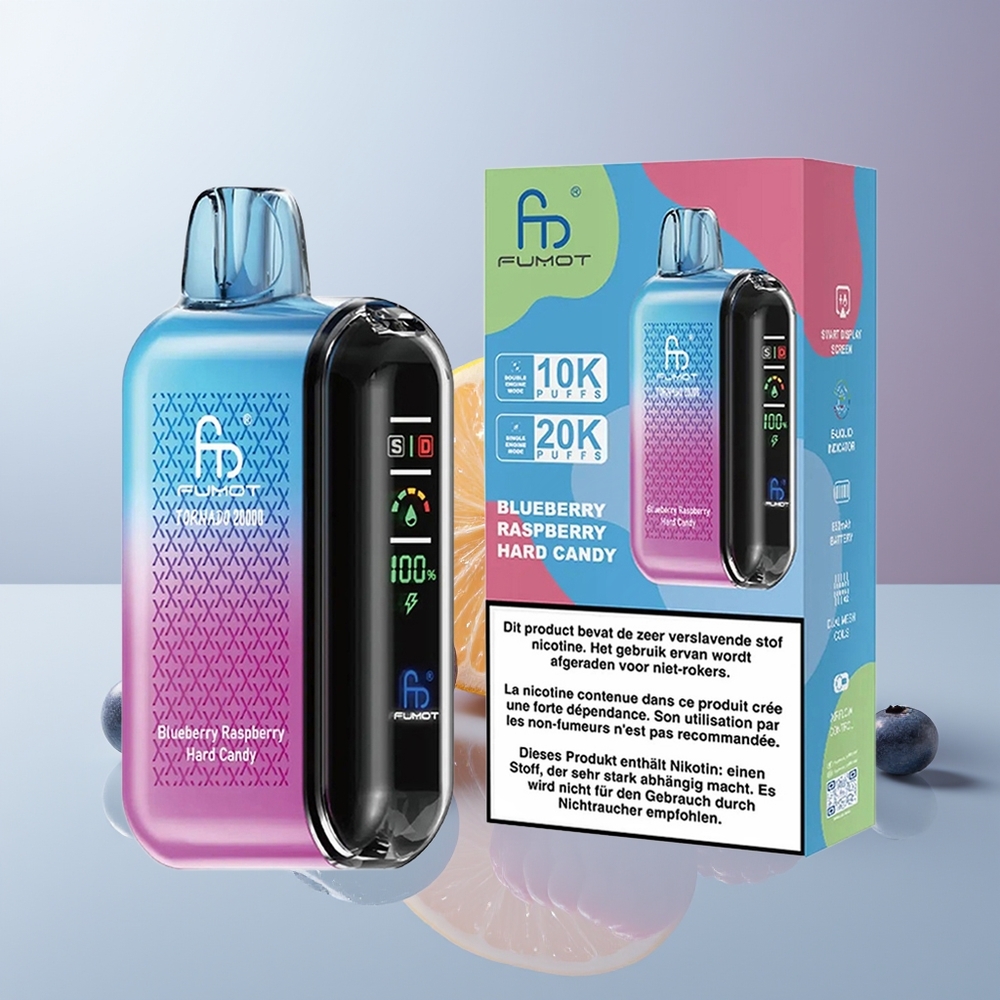 Wholesale Canada Fumot Tornado 20000 Puffs Dual Mesh Coil Smart Display Blueberry Raspberry Hard Candy