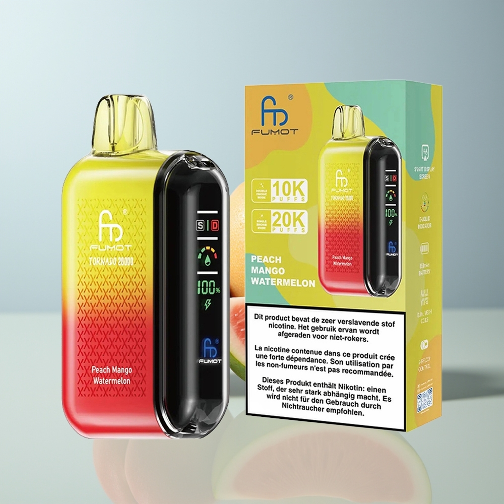 Wholesale Canada Fumot Tornado 20000 Puffs Dual Mesh Coil Smart Display Peach Mango Watermelon