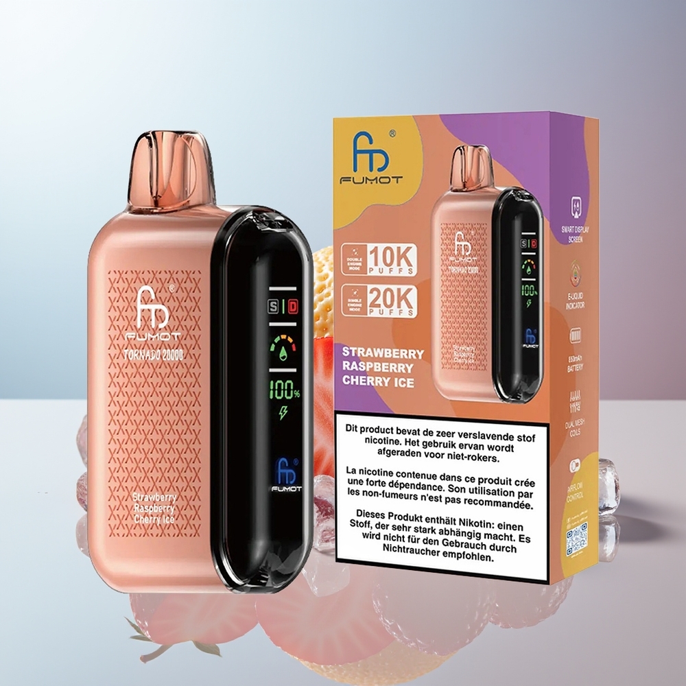 Wholesale Canada Fumot Tornado 20000 Puffs Dual Mesh Coil Smart Display Strawberry Raspberry Cherry Ice