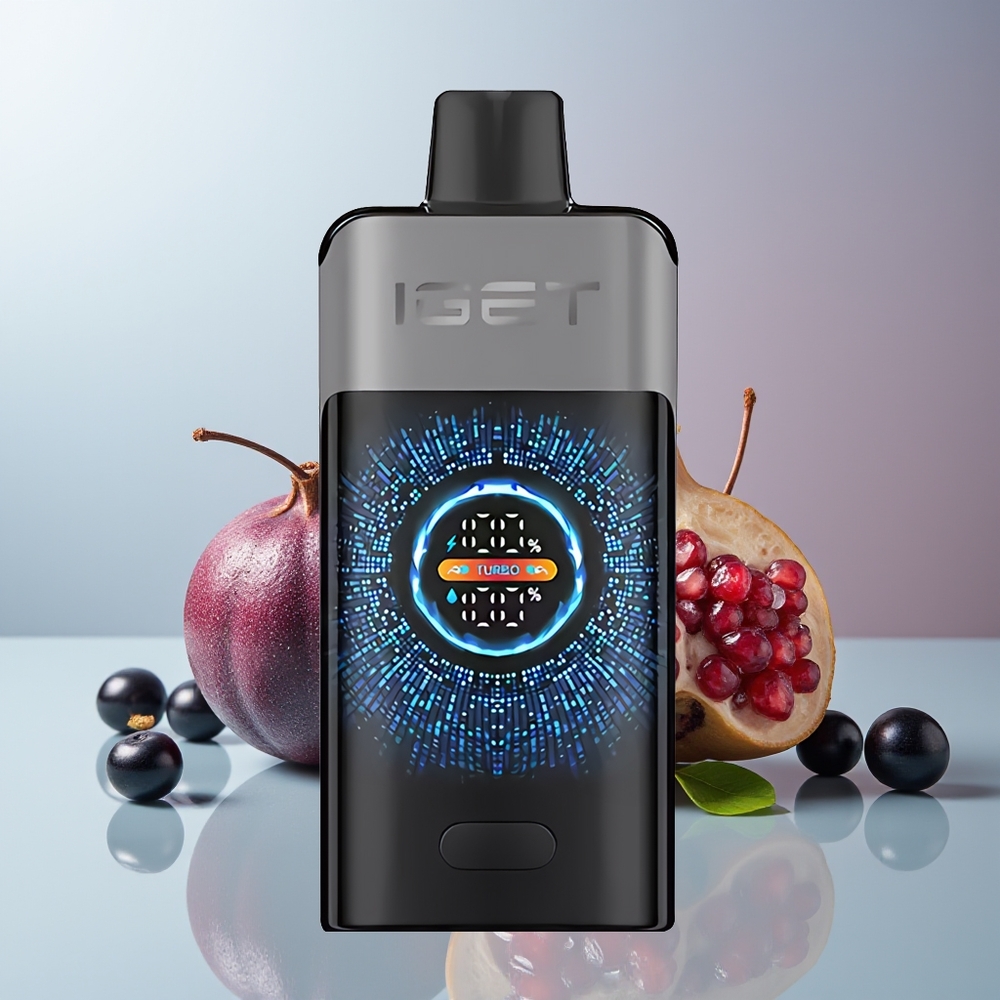 Wholesale Canada IGET ONE 12000 Puffs Disposable Vape with 2700 mAh Battery and Large Curved Color Screen Blackberry Cherry Pomegranate