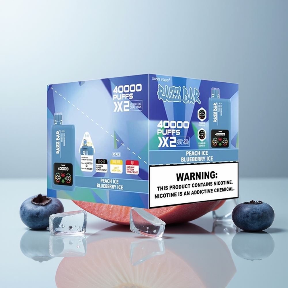 Wholesale Canada Razz Bar Disposable Vape 40000 Puffs Power Screen Display Peach Ice - Blueberry Ice