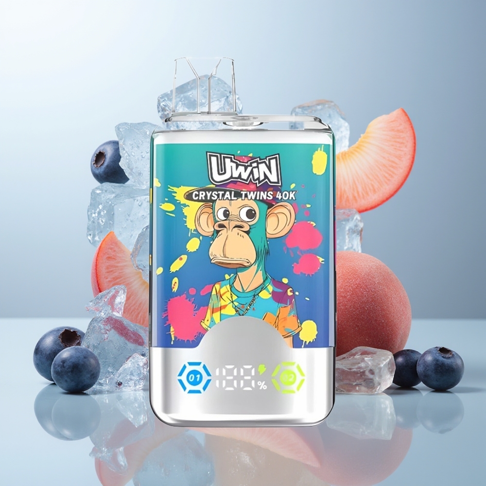 Wholesale Canada Uwin Crystal Twins 40000 Puffs Dual Flavor Rechargeable Disposable Vape Blueberry On Ice Summer Peach Ice