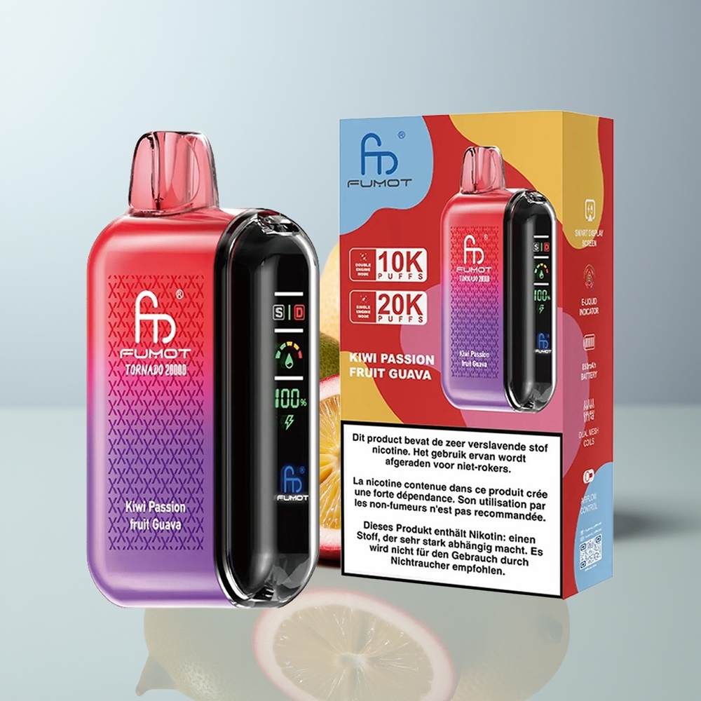 Wholesale Canada Fumot Tornado 20000 Puffs Dual Mesh Coil Kiwi Passion Fruit Guava