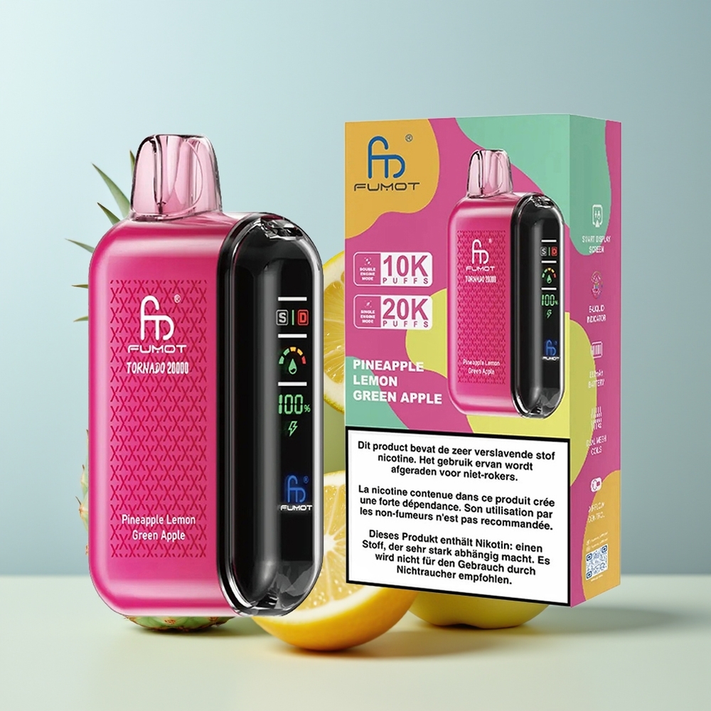 Wholesale Canada Fumot Tornado 20000 Puffs Dual Mesh Coil Pineapple Lemon Green Apple