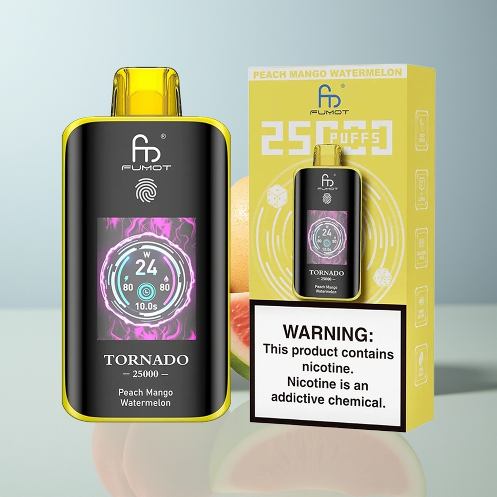 Wholesale Canada Fumot Tornado 25000 Puffs 700mAh Rechargeable 20ml Peach Mango Watermelon