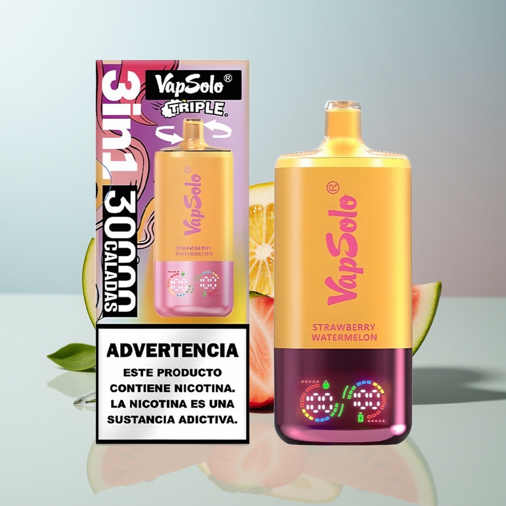 Wholesale Canada VapSolo Triple 30000 Puffs 40ml Strawberry Watermelon & Lemon Peach